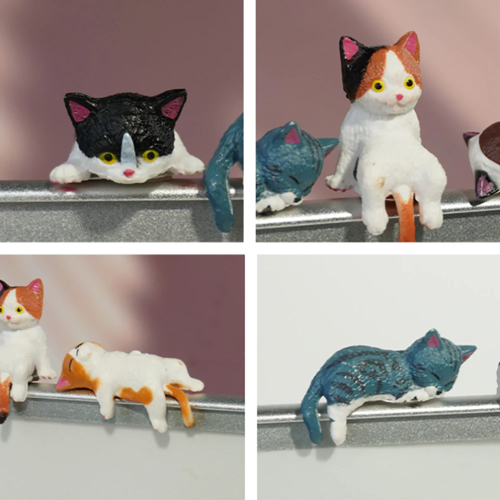 5Pcs Mini Cat Figurines Set, Realistic Cute Dashboard Ornaments For Car Truck SUV Adorable Home Decor For Bedroom Computer Desk