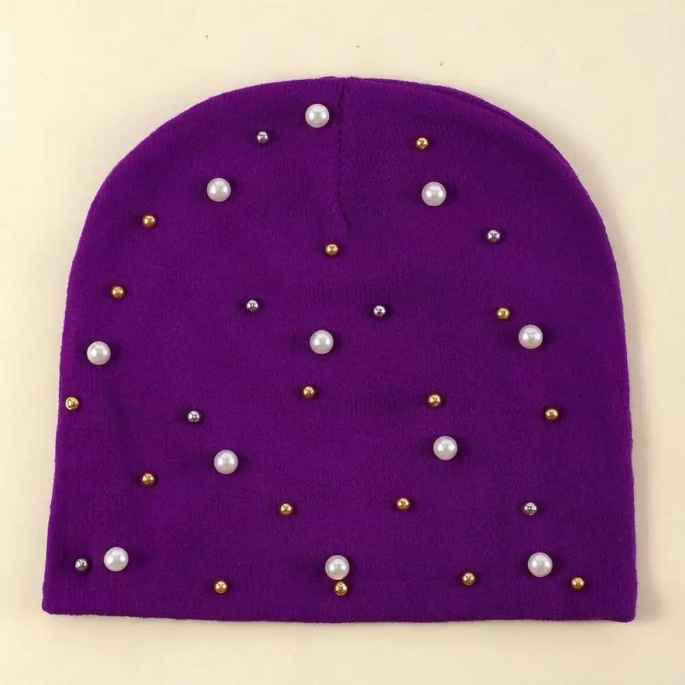 Luxury Knit Beanie Hat For Women Soft Acrylic Warm Winter Cap With Delicate Golden Beads Autumn Stylish Daily Accessory