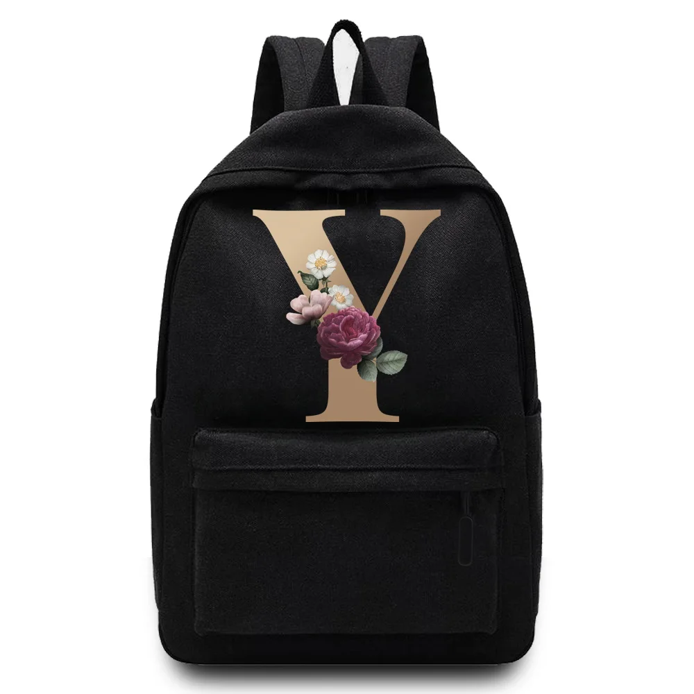 Unisex Canvas School Bag para Mulheres, Designer Shoulder Bag, Nome Padrão Impresso Mochila, Sport Bag, Gold Letter, Laptop Backpack