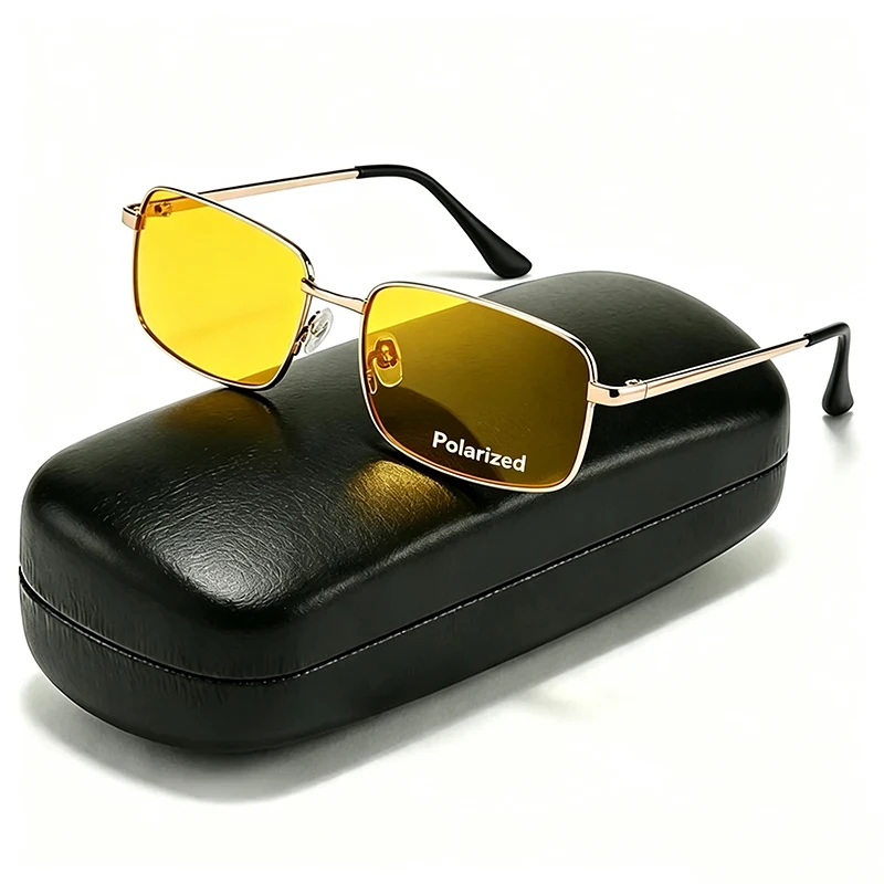 Rechteckige Nachtsicht-Polarisierte Sonnenbrille für Herren und Damen, Modischer Vintage-Trend, Gelbe Quadratische Sonnenbrille, Brillen 2026
