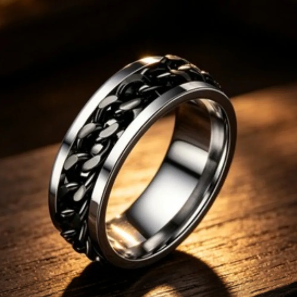 Stainless Steel Rotatable Men Ring High Quality Spinner Chain Punk Women Jewelry for Party Gift