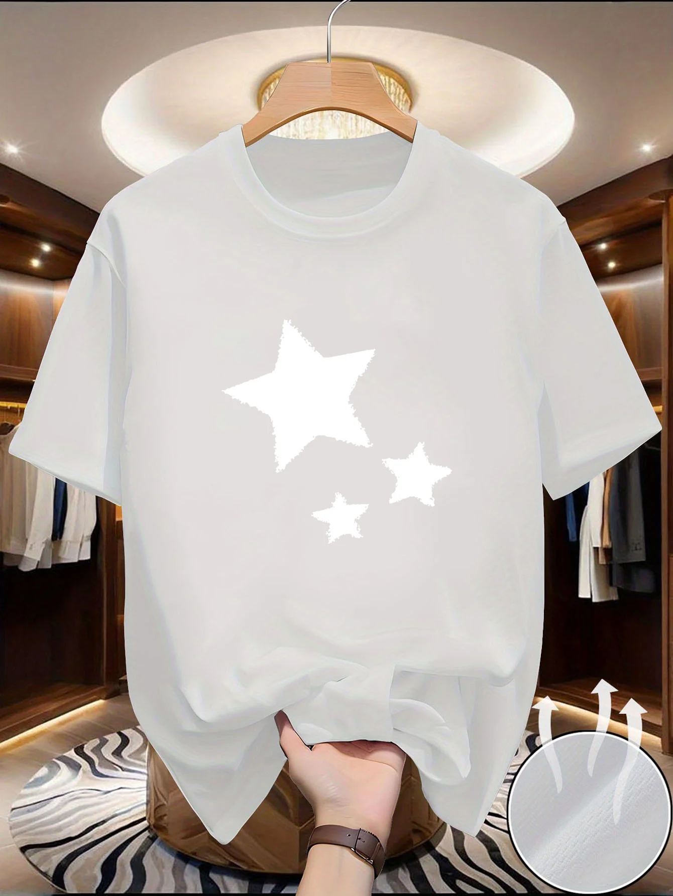 New style comfortable and versatile T-shirt for leisure sports, featuring a white star pattern. Men's leisure sports jacket.