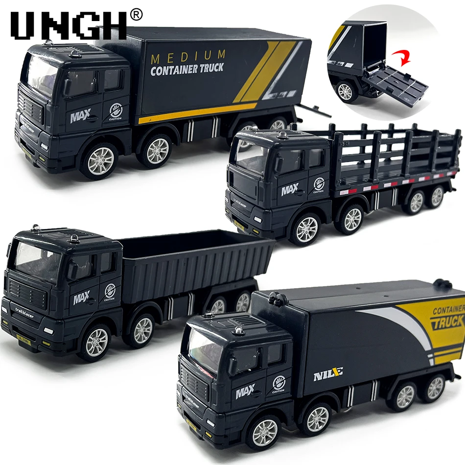 UNGH 4PCS/Set Simulation Transporter Pull Back Container Truck Freight Vehicle Children Kids Car Model Educational Toys