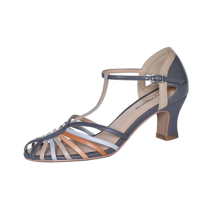 Woman Summer Sandals French Style Retro Shoes One Strap Closed Toe Sandalias Laies Cow Leather Gladiator Shoes Mixed Color