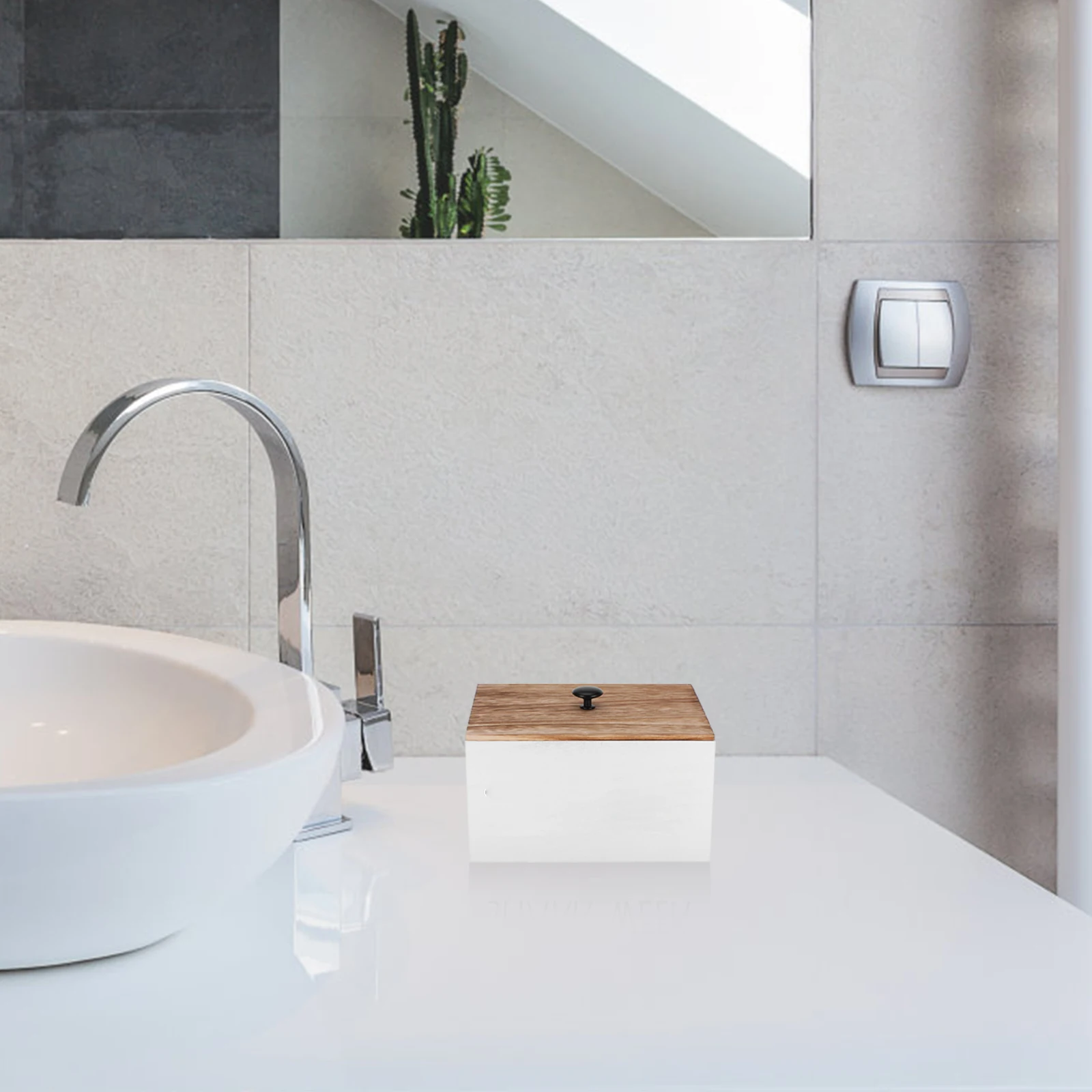 

Storage Box with Lid Laundry Organisation Makeup Pad Cotton Rounds Holder Wooden Swabs