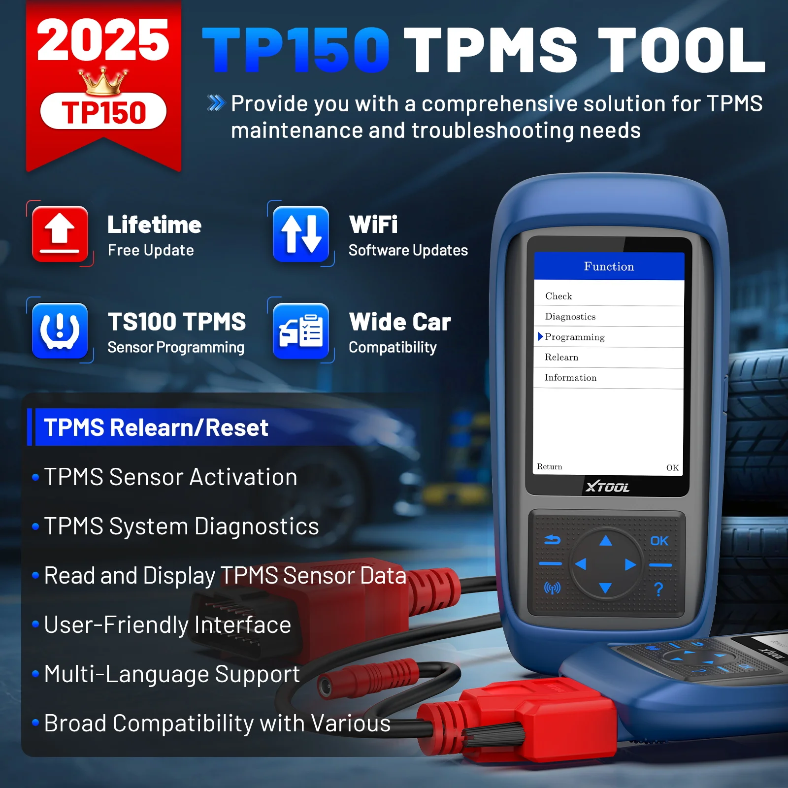 أداة برمجة XTOOL TP150 TPMS أداة تشخيص الإطارات مبرمج TPMS 315/433 ميجا هرتز أداة تحديد/إعادة تعيين/تفعيل الإطارات العالمية TPMS