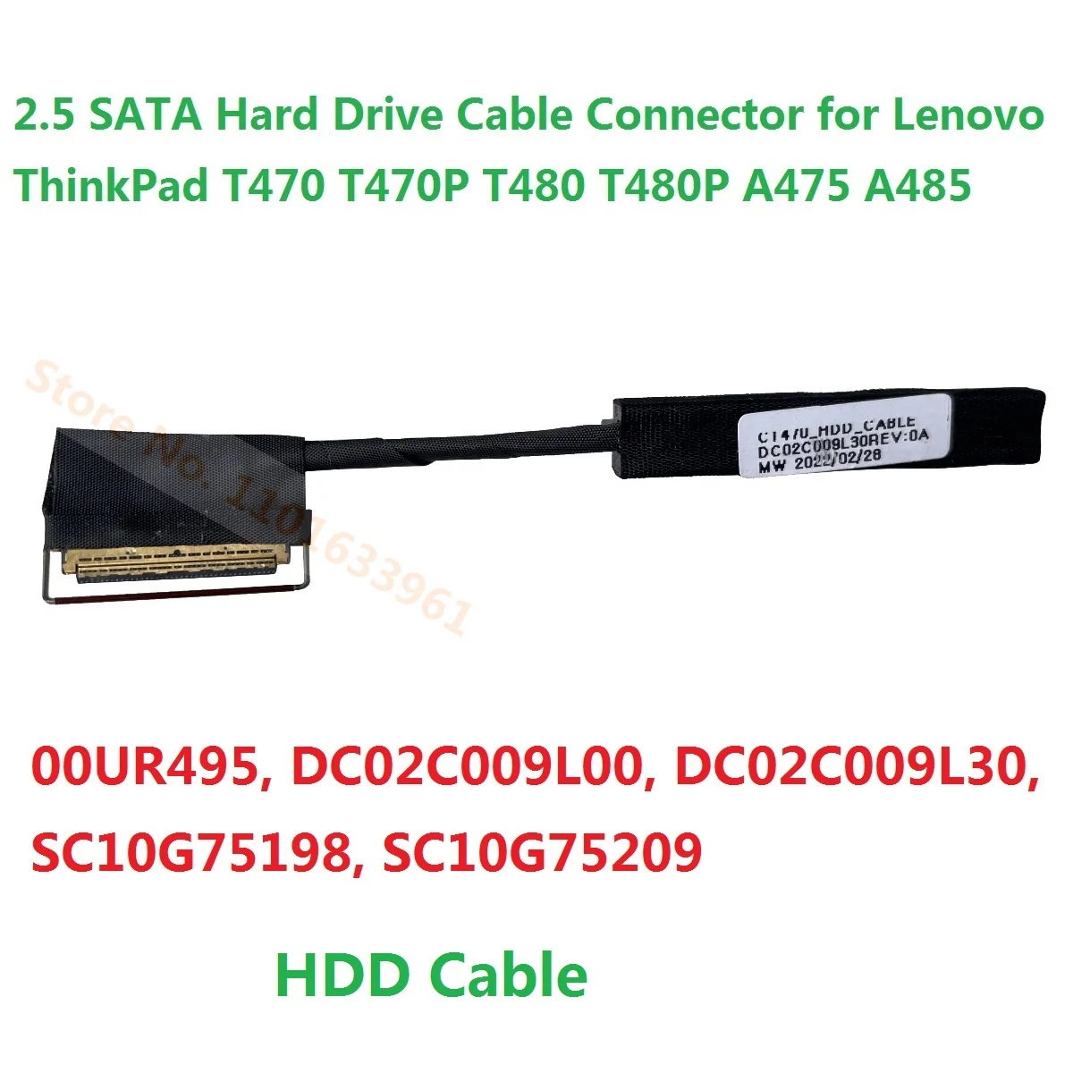 2.5 SATA HDD SSD Hard Drive Cable Wire Line Connector for Lenovo ThinkPad T470 T470P T480 T480P A475 A485 DC02C009L30 0UR495