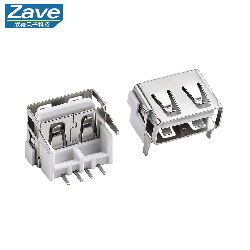 USB 2.0 Type-A Female AF Short Body 10.0, 90° Right Angle, Front 2 Pins DIP, Forward Raised Height 9.8mm, Heightened Type