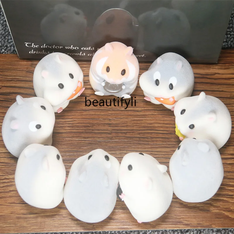 Foodie hamster blind box fantasy creation, cute thing, flocking doll, healing system, car ornament