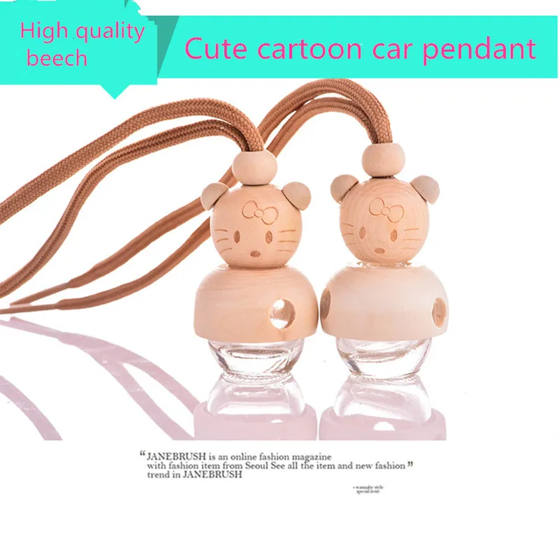 Cartoon Car Perfume Glass Bottle Car Aromatherapy Bottle Wooden lid Essential Oil Bottle Car Cute Decoration Accessories