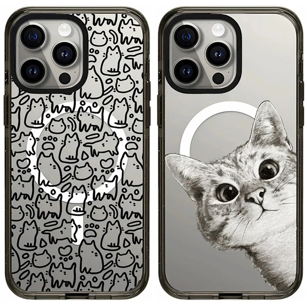 

Line Cat 2.0 Acrylic Black Border iPhone 12 13 14 15 16 Pro Max Case - Protective iPhone Case with MagSafe