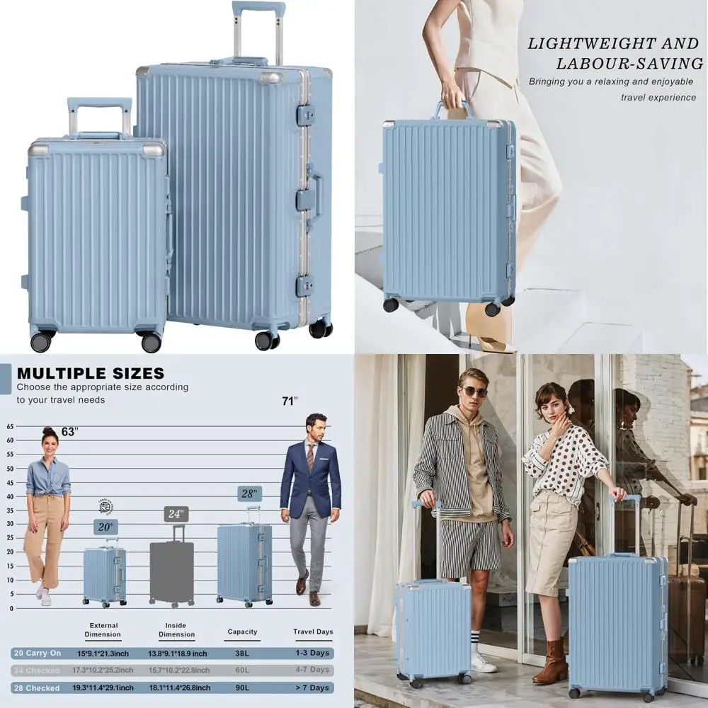 

Aluminum Frame Carry-On & Checked Luggage Set with PC ABS Hard Shell, TSA Lock, No Zipper, Haze Blue, 20 & 28