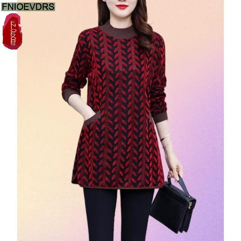 L-5XL Loose Clothes Women Winter Warm Thick Basic Wear Elegant Office Lady Casual Print Retro Vintage Ruffles Velvet Tops Blouse