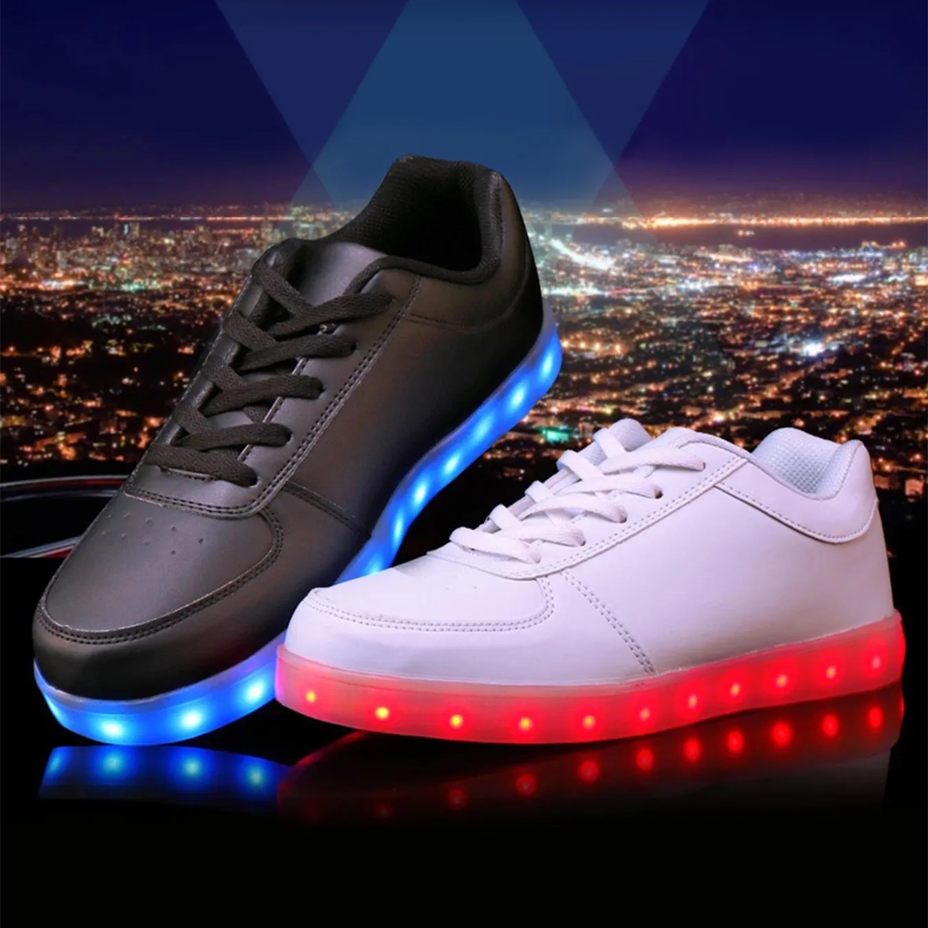 America Flag Pattern Lace Up Skate Shoes, Trendy Couple's Led Luminous Skateshoes for Holiday