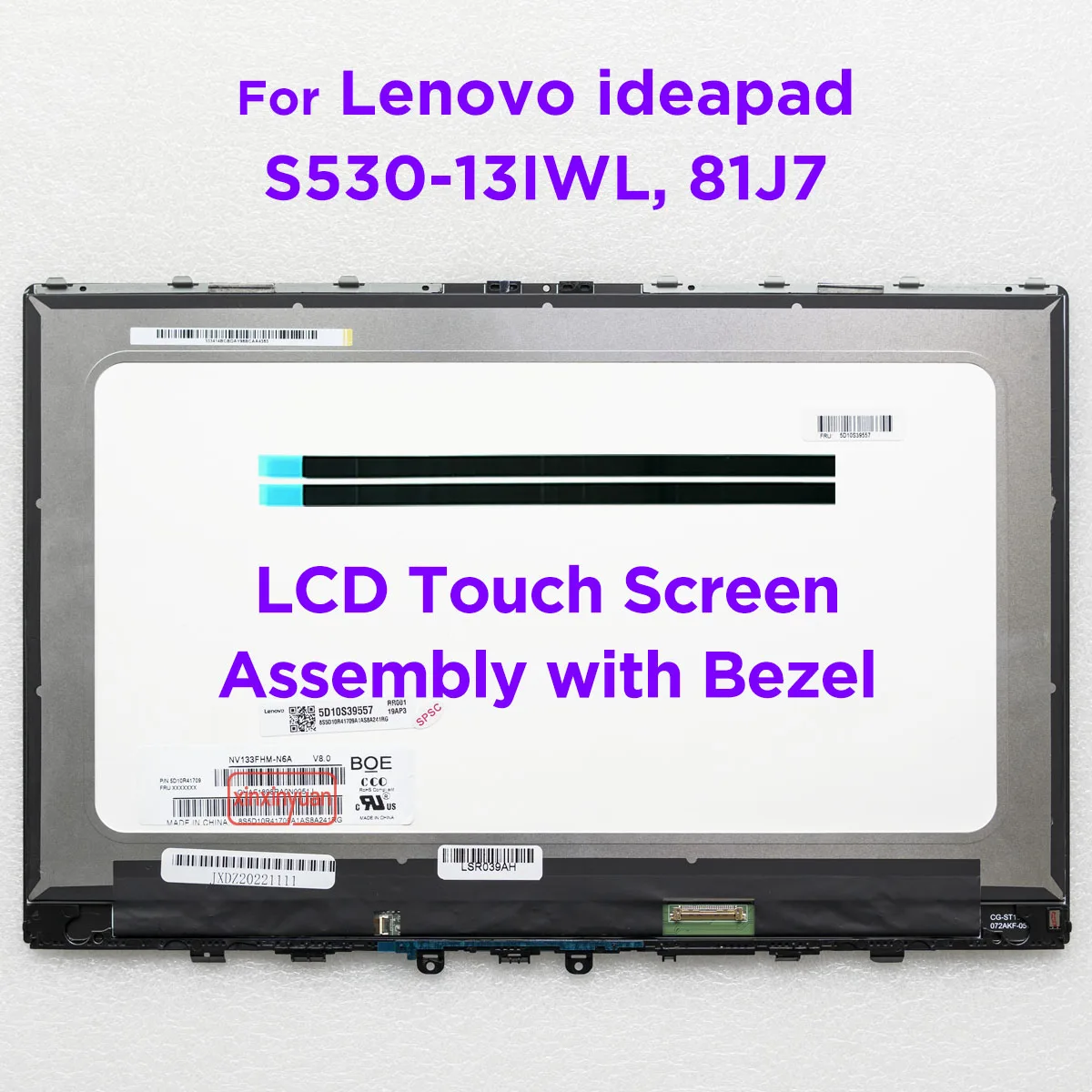 Montaje de digitalizador de pantalla táctil LCD 13,3 para Lenovo ideapad S530-13IWL 81J7 5D10S39557 5D10S39558 1920x1080, reemplazo de pantalla