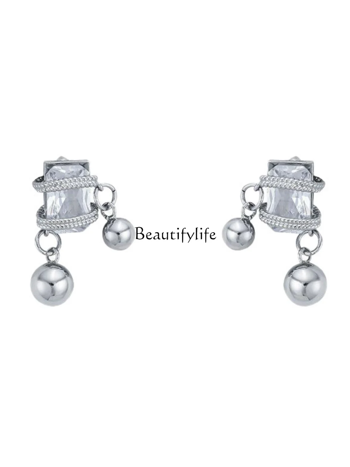 

Square Diamond Chain Ball Stud Earrings Fashion Personalized Design High-Grade S925 Earrings