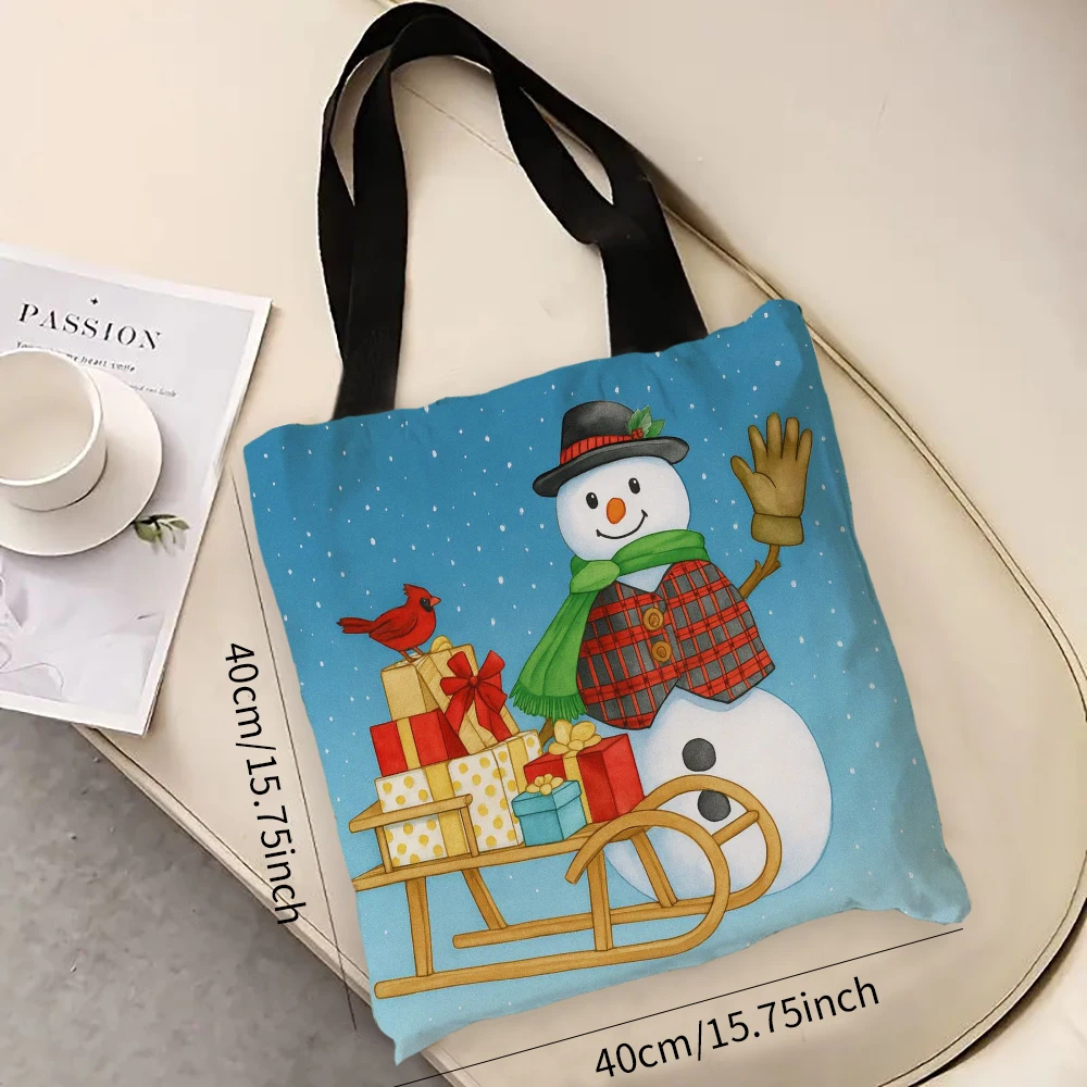 

Christmas Snowman Printing Ladies Casual Shoulder Bag Eco-friendly Large Capacity Portable Travel Shopping Bag 7.3