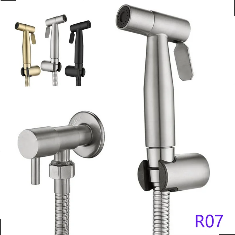 Cross Border 304 Stainless Steel Toilet Bidet Sprayer Set with Angle Valve Brushed Gold