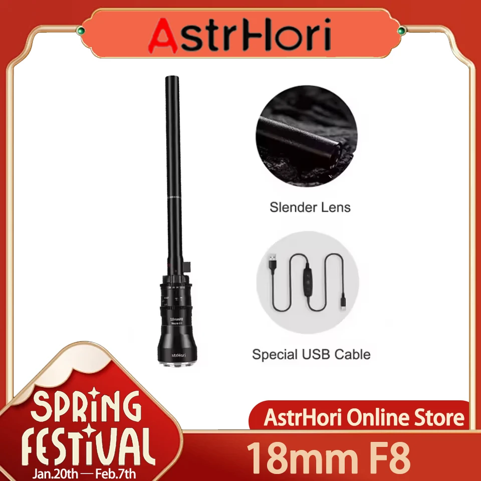 AstrHori 18mm F8 APS-C 2X Macro Probe Lens Front Waterproof Design for Personal Creation/Photography Shoot/Business Activities