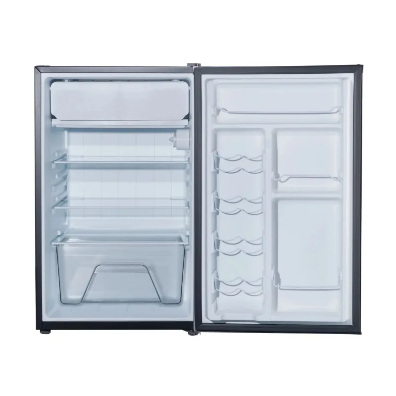 Galanz 4.3 Cu ft Single Door Mini Fridge, Stainless Steel Look, New, Width 19.12"
