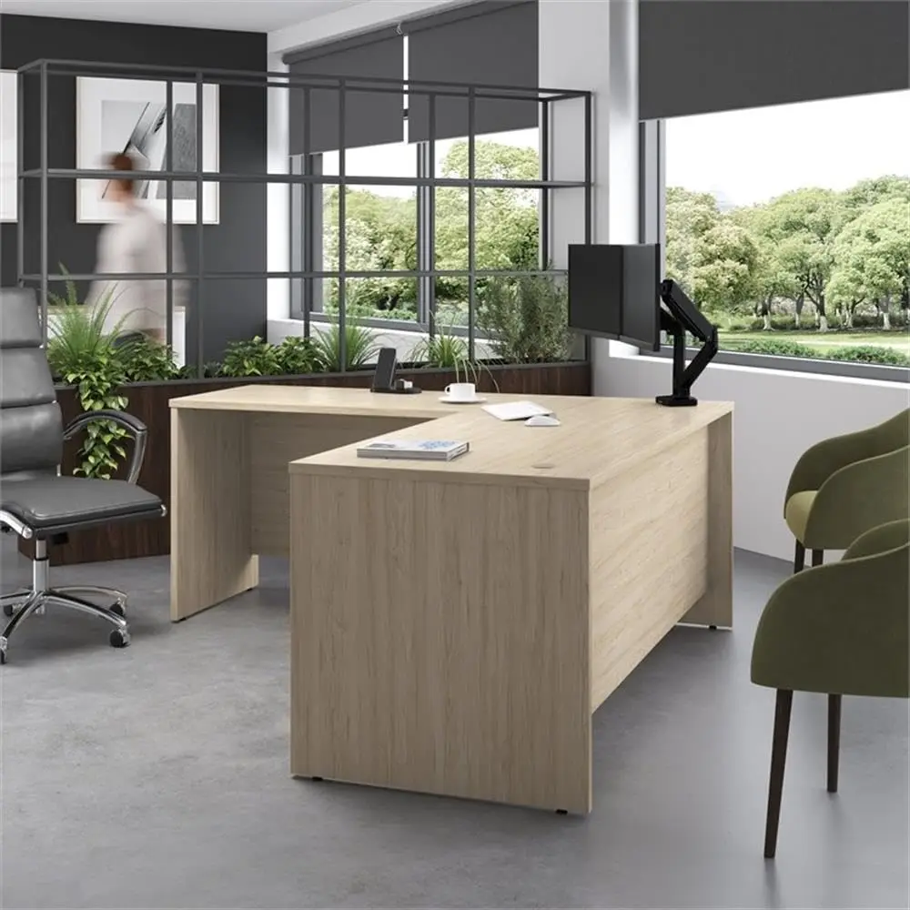 L Shaped Desk 72W X 30D With 42W Return In Natural Elm, Home & Professional Office Workstation, Customized