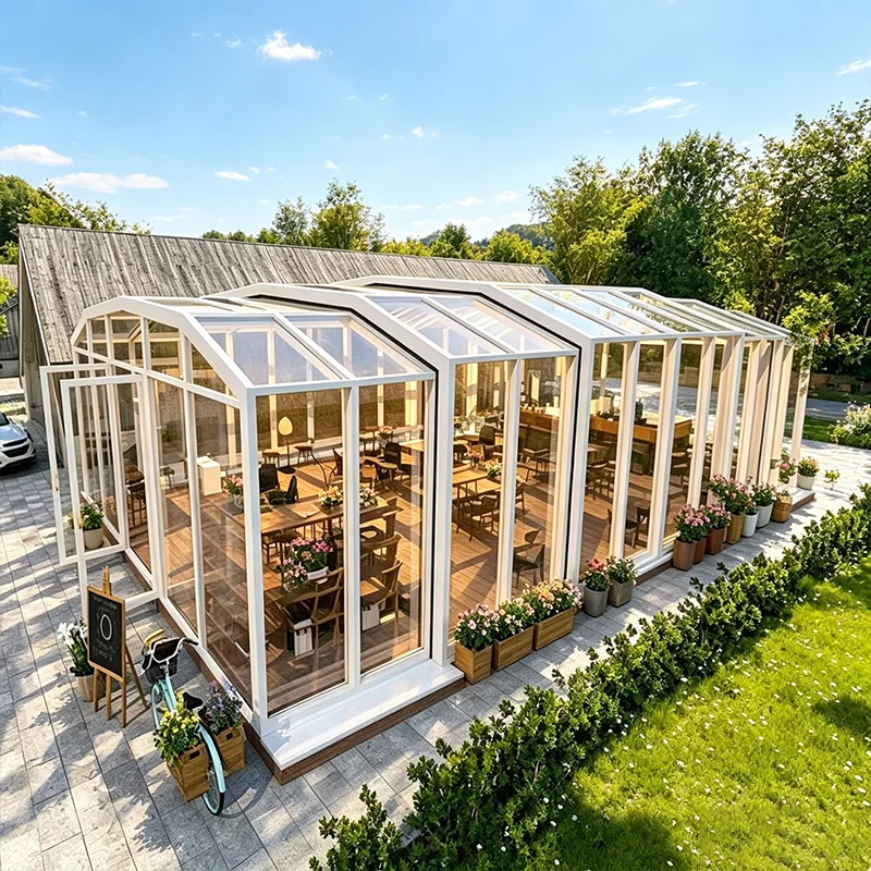 Weatherproof Glass House Sunroom Aluminum Conservatory Glass Room for Villa Garden Use Work Site Project Work Use