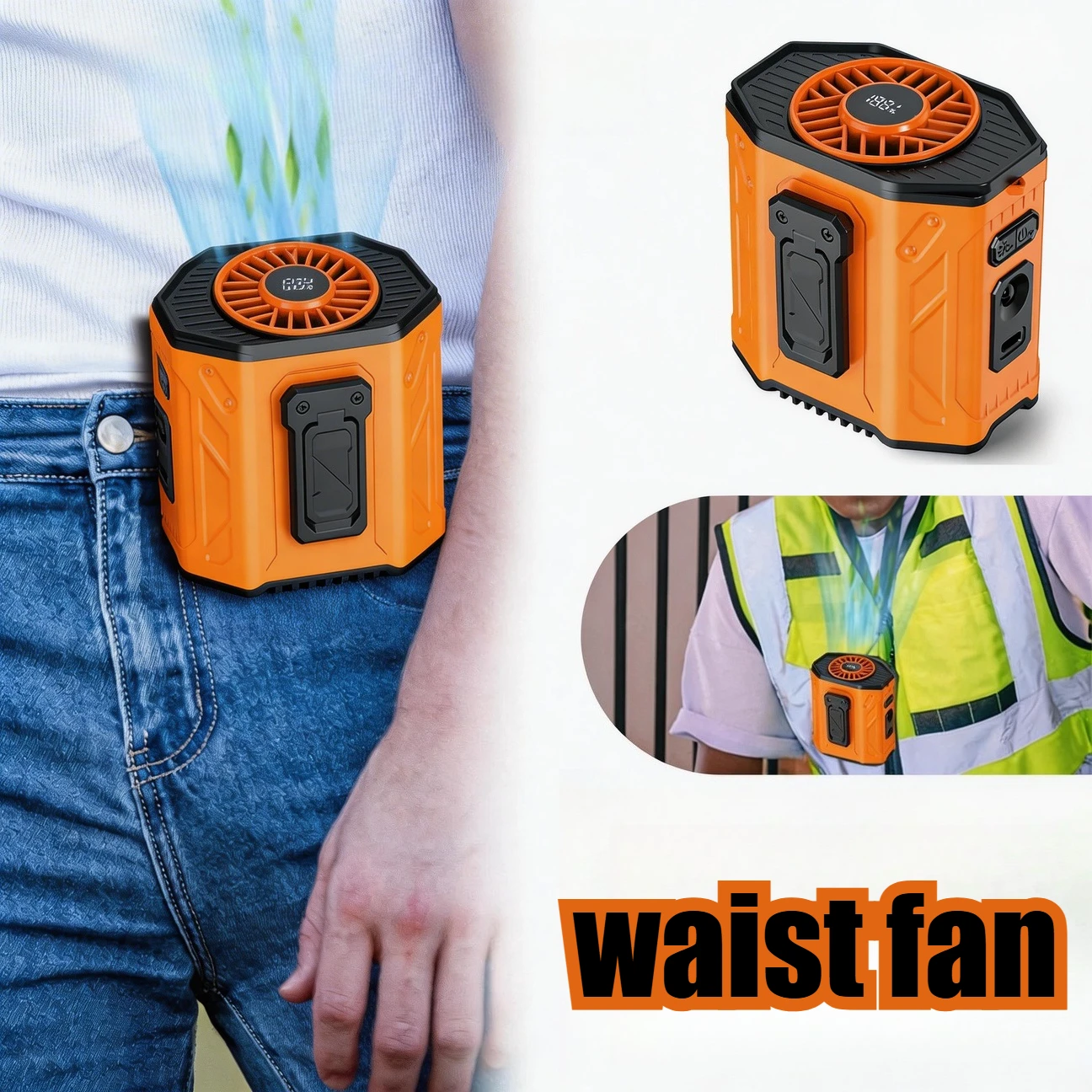 

Waist Fan Portable 100 Speed Outdoor Strong Hanging Neck for Construction Workers Fishing Students Cooks Delivery Rider