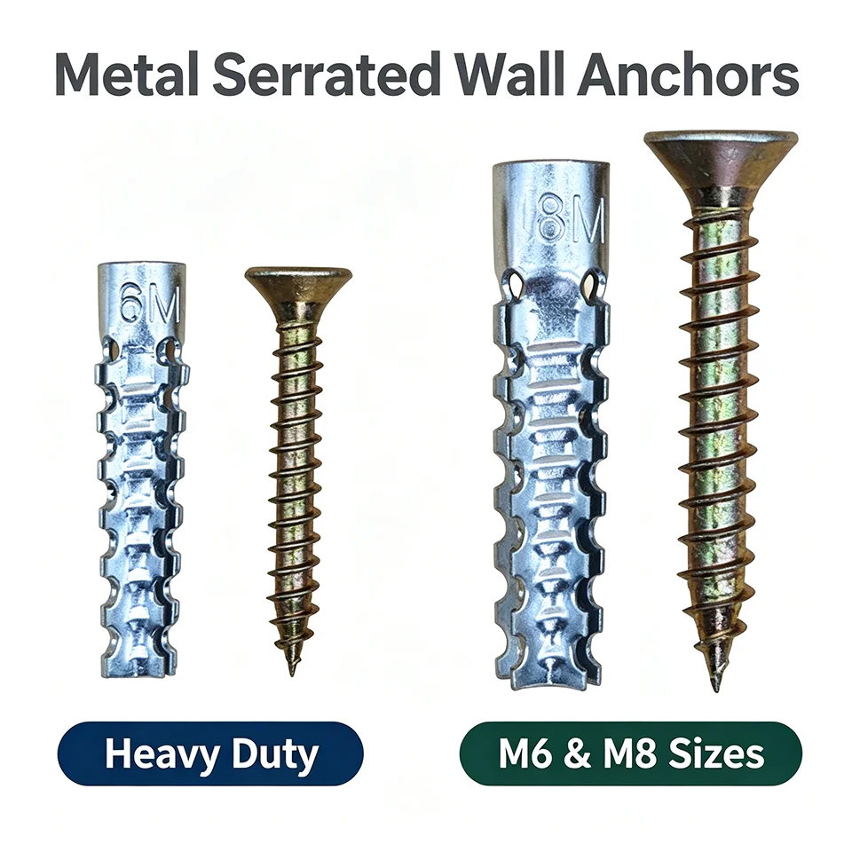 Heavy Duty Metal Wall Anchors and Screws Kit 6mm 8mm Serrated Expansion Bolt Zinc Plated Concrete Drywall Plugs 50/100Set
