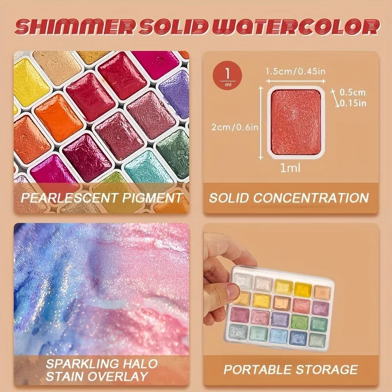 20-Color Metal Watercolor Painting Set, New Portable Box With Sparkling Pearl Solid Watercolor Painting, Art Supplies image 4