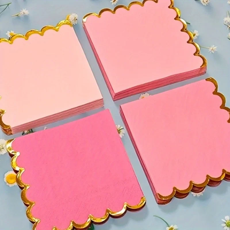 40 قطعة المناديل القابل للتصرف 25x25 سنتيمتر الأزهار الذهبي حافة ورقة المفارش لقضاء عطلة حفلة عشاء الجدول إعداد ديكور لوازم