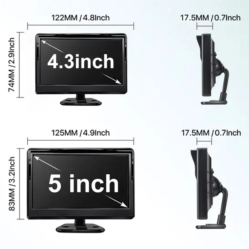 Wireless Backup Camera Monitor Kit 4.3/5 Inch HD Screen Night Vision 12V 24V For Vehicle Truck Bus