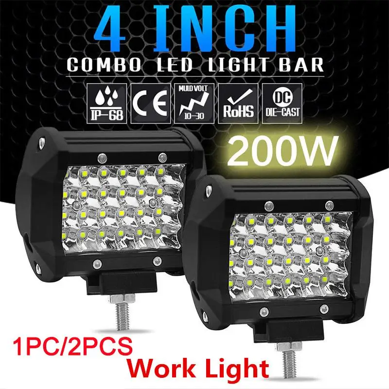 

1Pc 200W 4" LED Combo Work Light Bar Spotlight Off-road Driving Fog Lamp for Truck Boat Headlight for ATV Led Bar