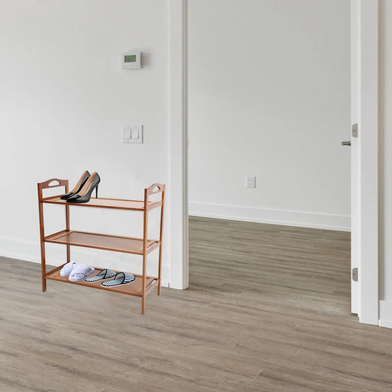 

Трехуровневая бамбуковая полка для обуви: компактный органайзер для прихожей, общежития, комнаты, простая сборка, легко чистится