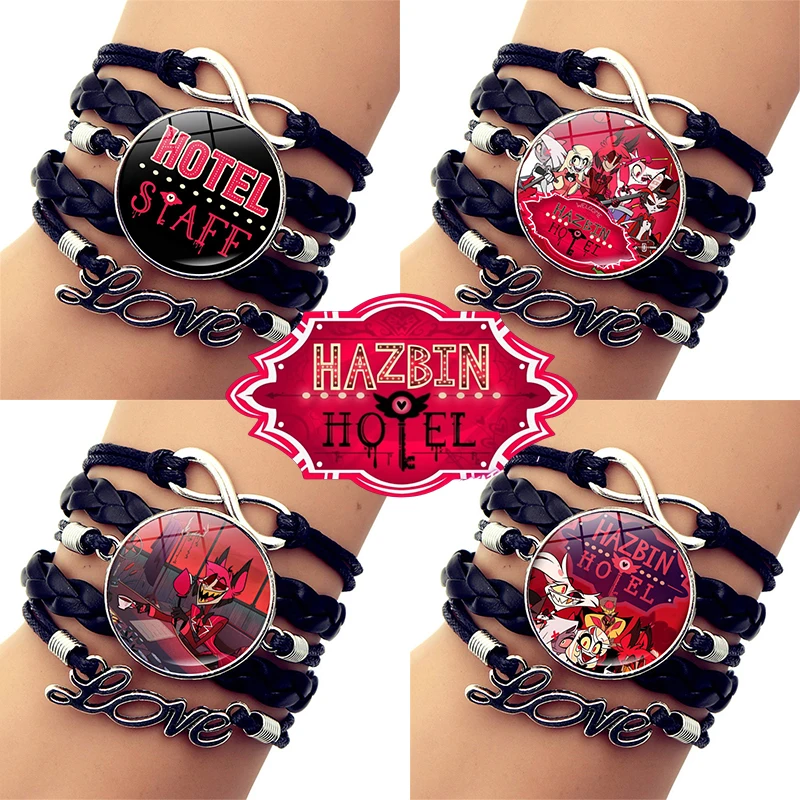 Bracciale in pelle Pu Hazbin Hotel da 17 cm Bracciale con pietre preziose di animazione Accessori per gioielli regolabili alla moda Decorazione