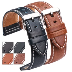 Genuine Leather Watchbands Belt 22mm 24mm Women Men Black Brown Blue Watch Band Strap With Stainless Steel Pin Buckle