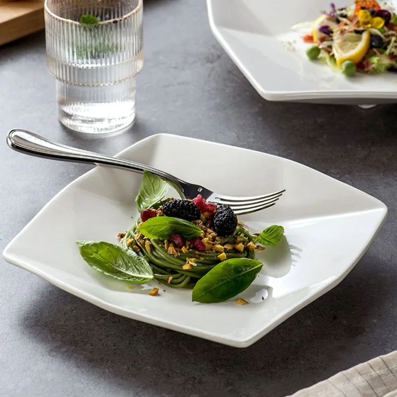 

European-style White Ceramic Western Steak Plate with Creative Nine-grid Shape Suitable for Breakfast Main Courses and Desserts