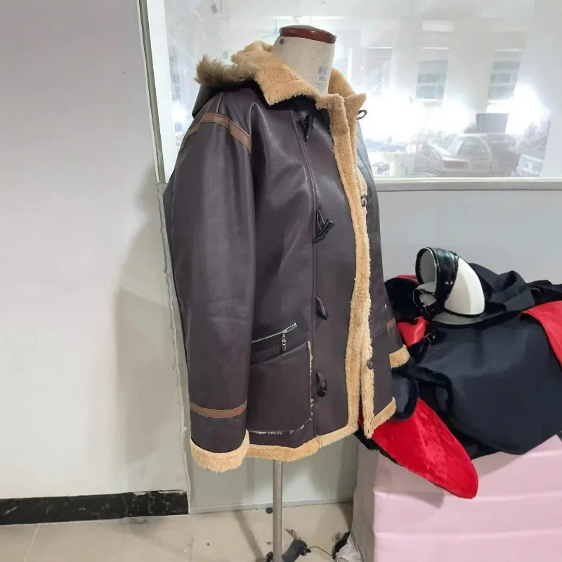 

Cross-border Outerwear Faux Fur Integrated Men's Clothing with Zipper Bag and Hat Fashionable and Warm Coat Winter Men Overcoat