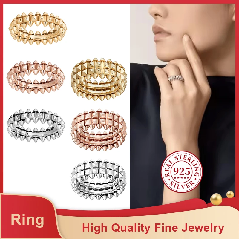 Luxury 925 Sterling Silver Willow Nail Gold Plated Rivet Ring Men and Women Couple Fashion Classic Jewelry Gift