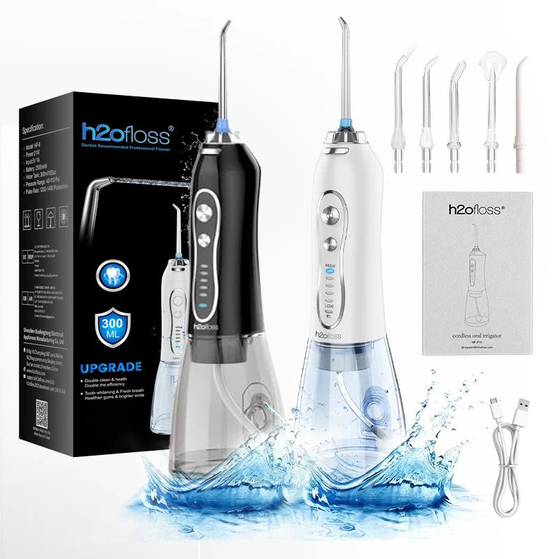 H2ofloss Przenośny irygator do zębów, dentystyczny irygator wodny, wysokociśnieniowe czyszczenie jamy ustnej, 2500mAH, 300ML, 5 trybów — 2