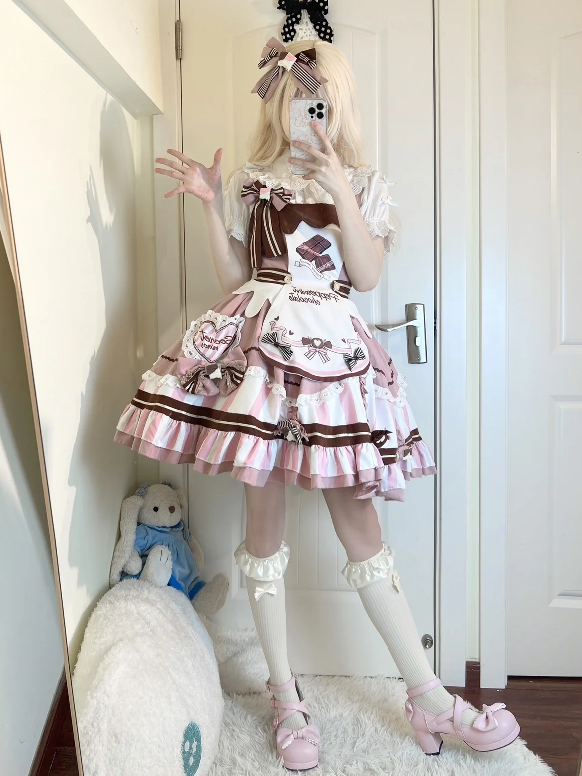 Japanische Traum Lolita Jsk Kleid Frauen Kawaii niedlichen Bogen Druck Bogen Spitze ärmellose Riemen Kleider Mädchen süße Prinzessin Party Vestidos