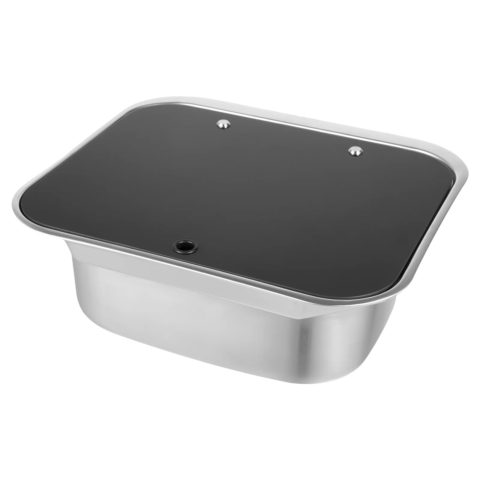 RV Sink Caravan Camper Hand Wash Rectangular Basin w/ folded Hot and Cold Faucet & Tempered Glass Lid