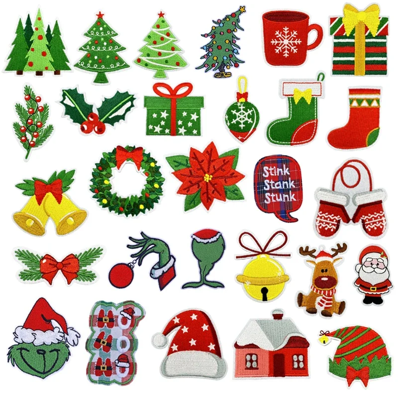 Ironing Patch Santa Hat Socks Gloves Christmas Decoration Embroidered  Badge Aberdeen Sticker Sewn Iron on Patches for Clothes