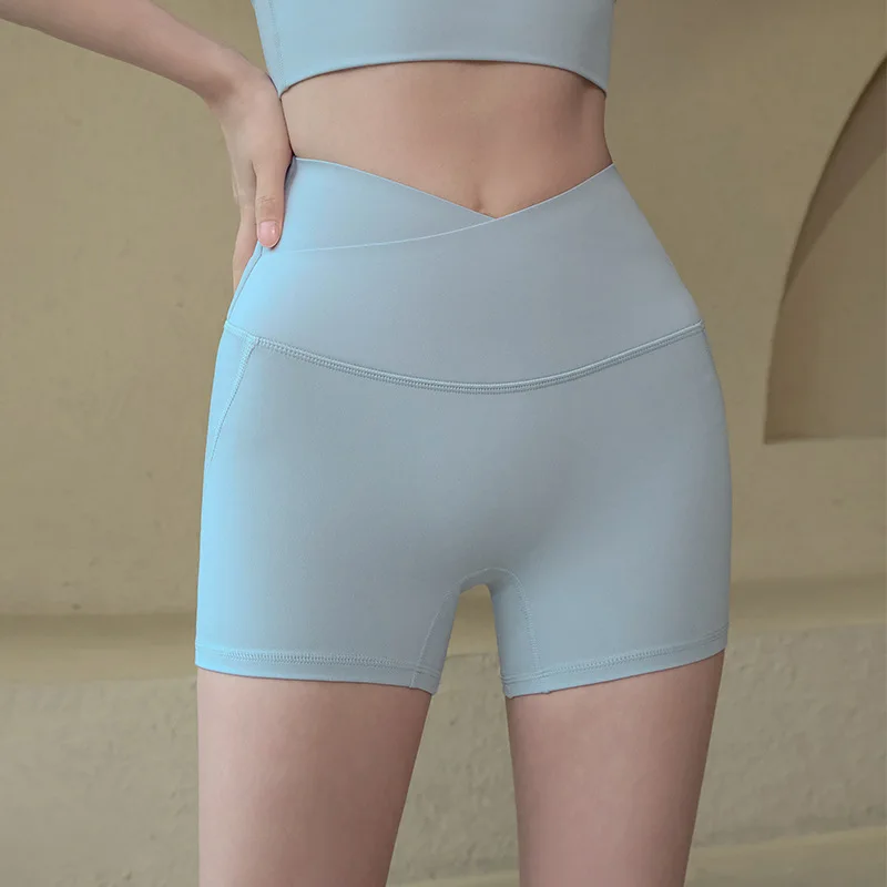 Damskie spodenki sportowe z wysokim stanem, modelujące pośladki, letnie spodnie do biegania, jazdy na rowerze, pilatesu, treningu jogi, fitnessu, odzież wierzchnia, trzypunktowe.