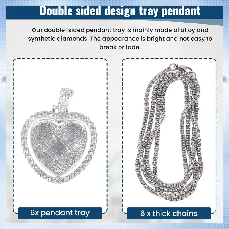

ABP-24Pcs Sublimation Rhinestone Trays Pendant Set, 6 Blank Bezel Trays, 6 Pcs Chains With 12 Discs