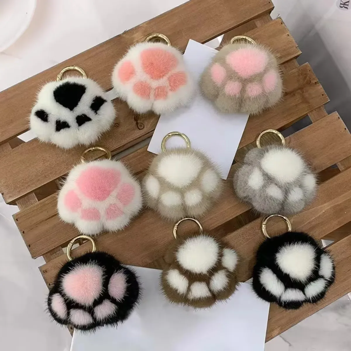 Leuke pluizige kattenpoot sleutelhanger, zachte pluche bonthanger voor koppels, tas charme sleutelhanger voor rugzak en auto-accessoires