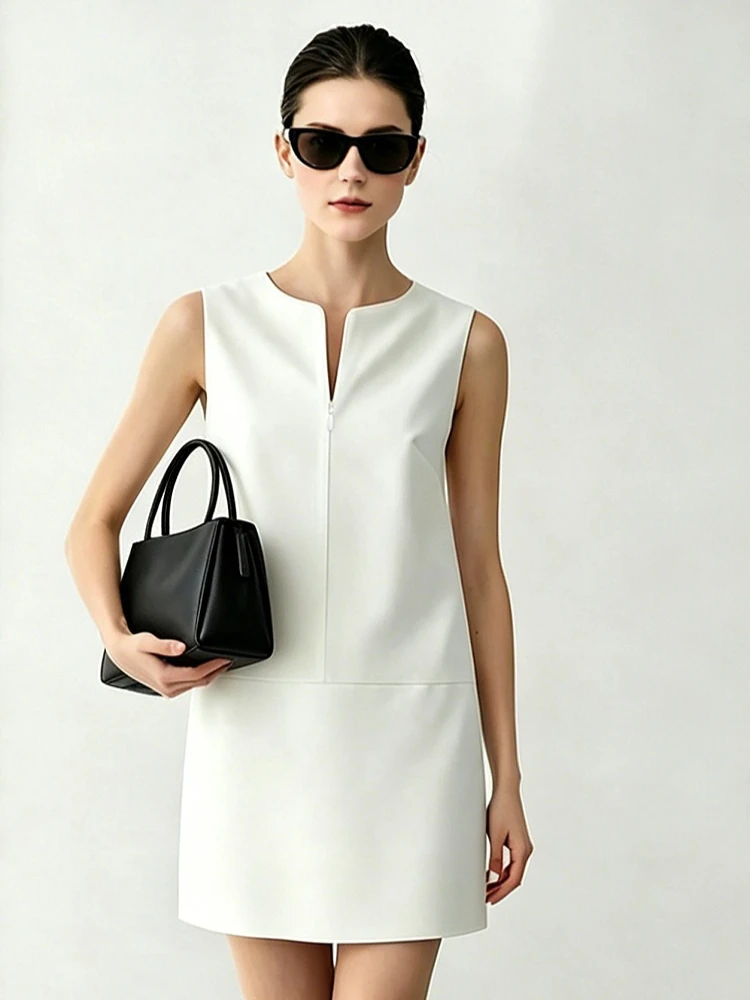 Amii Sleeveless Women's Dress 2026 Summer New O-Neck Patchwork Lace Cutout Elegant Office Midi Women's Casual Dresses 12622216