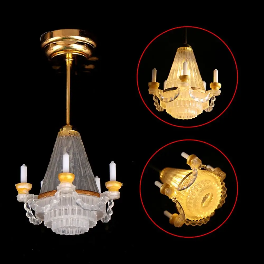 1:12 Dollhouse Colored Glass Lamp Mini 10 Styles Miniature LED Golden Light DIY Ceiling Lamp Chandelier House Accessories