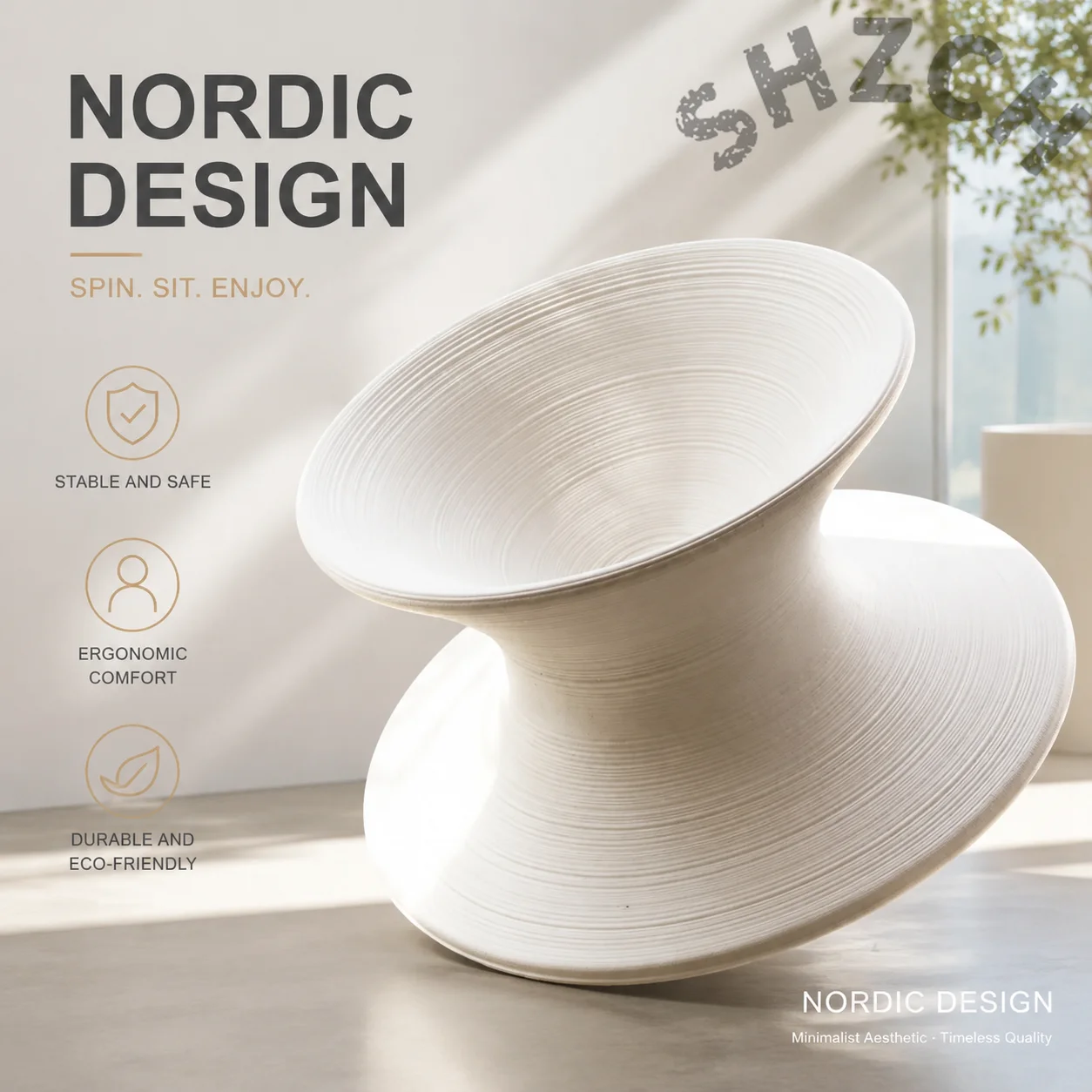 Modern Gyro-Stool Accent Chair with Textured Surface – Unique Sculptural Design for Living Room Decor