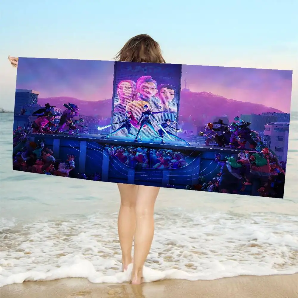 Kpop D-demon Hunters Beach Towel Colorful Bath Towels For Girl Microfiber Quick Dry Custom Sand Free Beach Yoga Spa Gym Pool