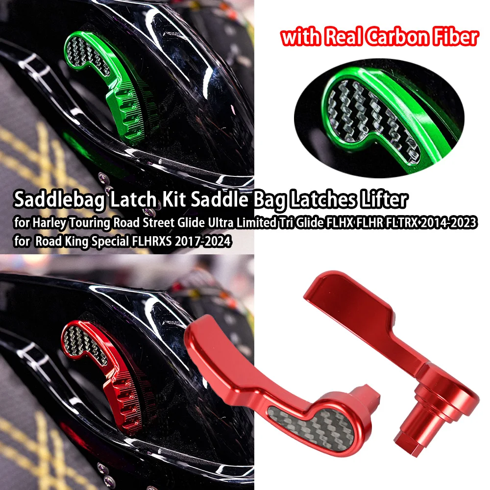 CNC Aluminum T6061 Saddlebag Latch Kit Saddle Bag Latches Lifter&Real Carbon Fiber for Touring Road Street Glide Ultra Limited